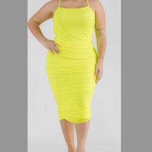 Yellow Ruched Midi Dress- Curvy NEW!!!